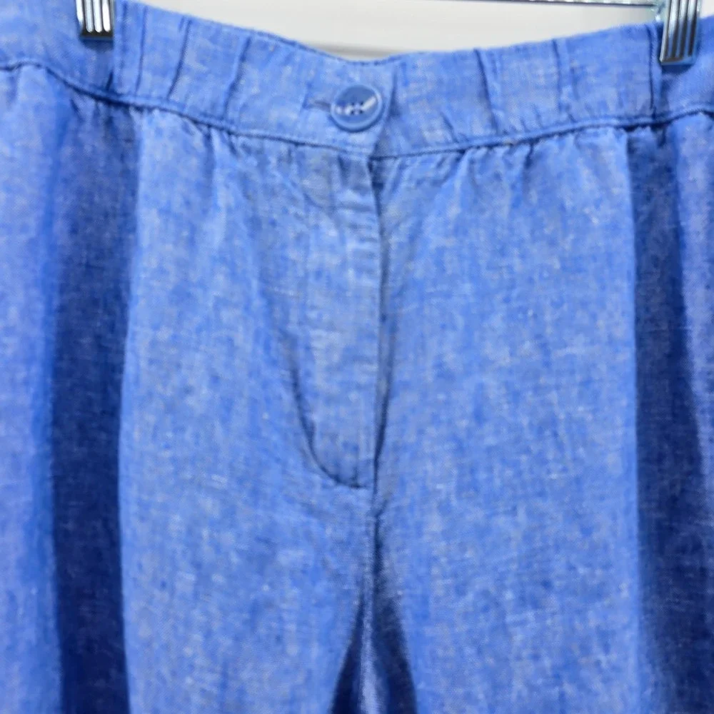 Talbots Linen Pants Womens Plus Petite 100% Linen Elastic Waist Blue 2XP
